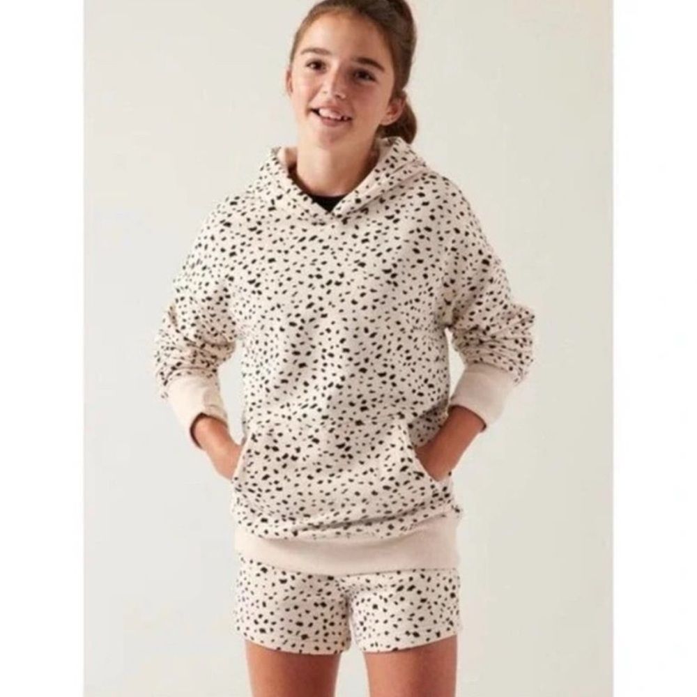 Athleta Girl RetroActive Oversized Hoodie & Shorts Set in Brush Dot Cream